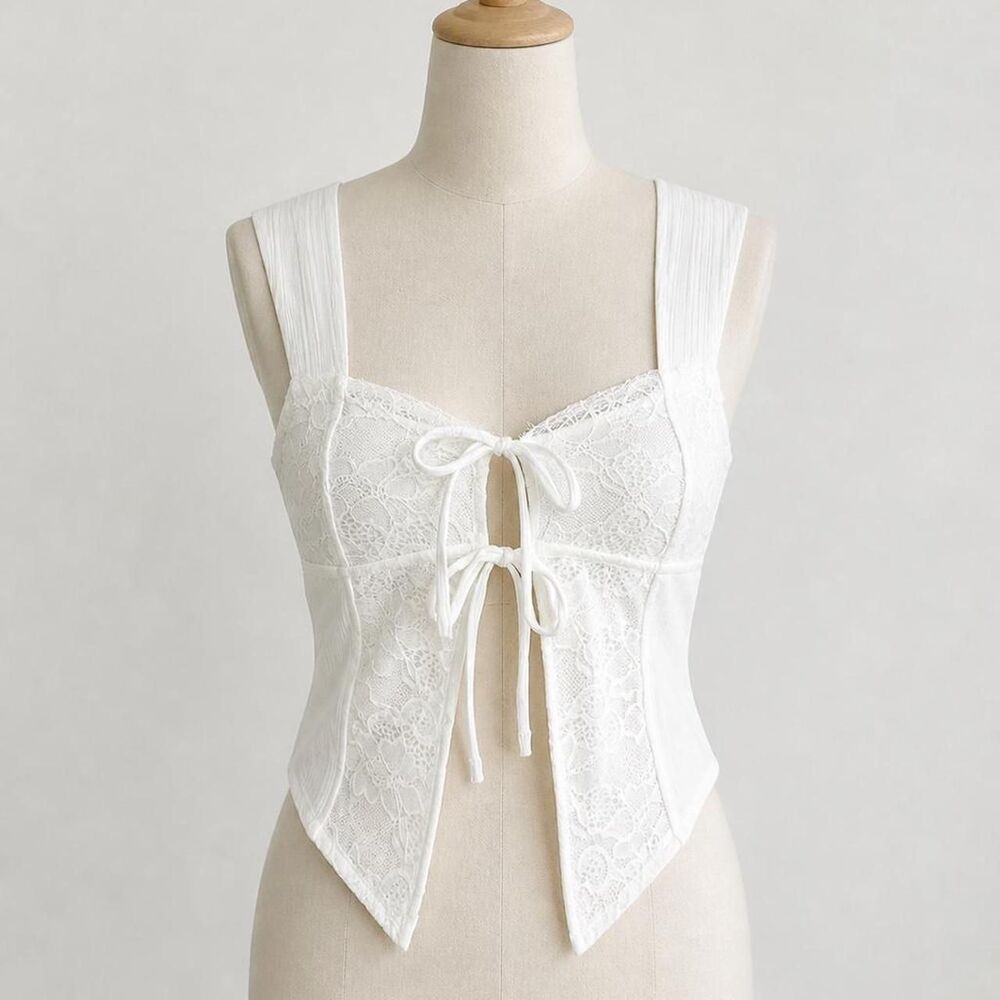 Whimsy Tank Top white lace Open Front Size XL